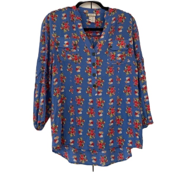 Matilda Jane Finley Secret Fields Blue Floral Blouse Womens Size Medium Rayon - Picture 1 of 8